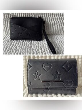 Aldo Black Embossed Wristlet and Wallet Set